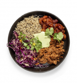Burrito bowl with pork carnitas